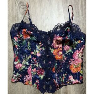 Victoria's Secret Silky Floral Lace Trim Cami Top Feminine Vintage Whimsical